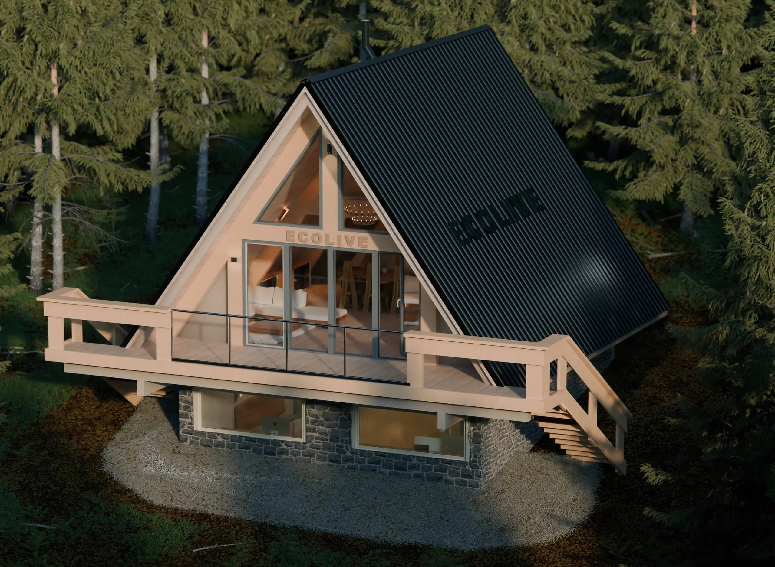 A-Frame con terrazzo su basamento in pietra