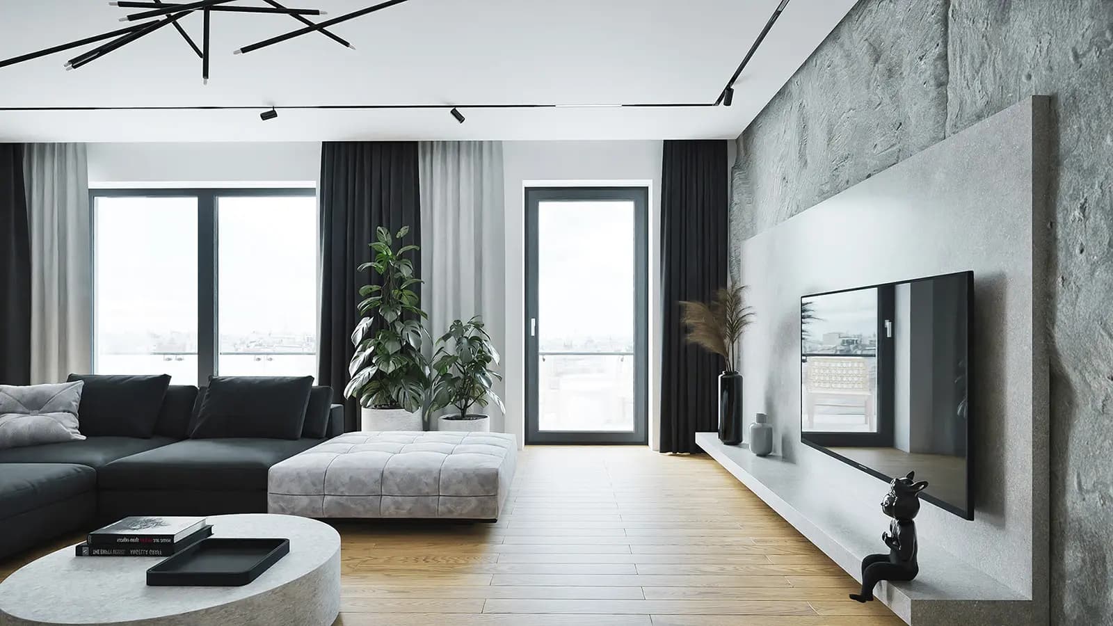 Finestra a tutta altezza su soggiorno elegante