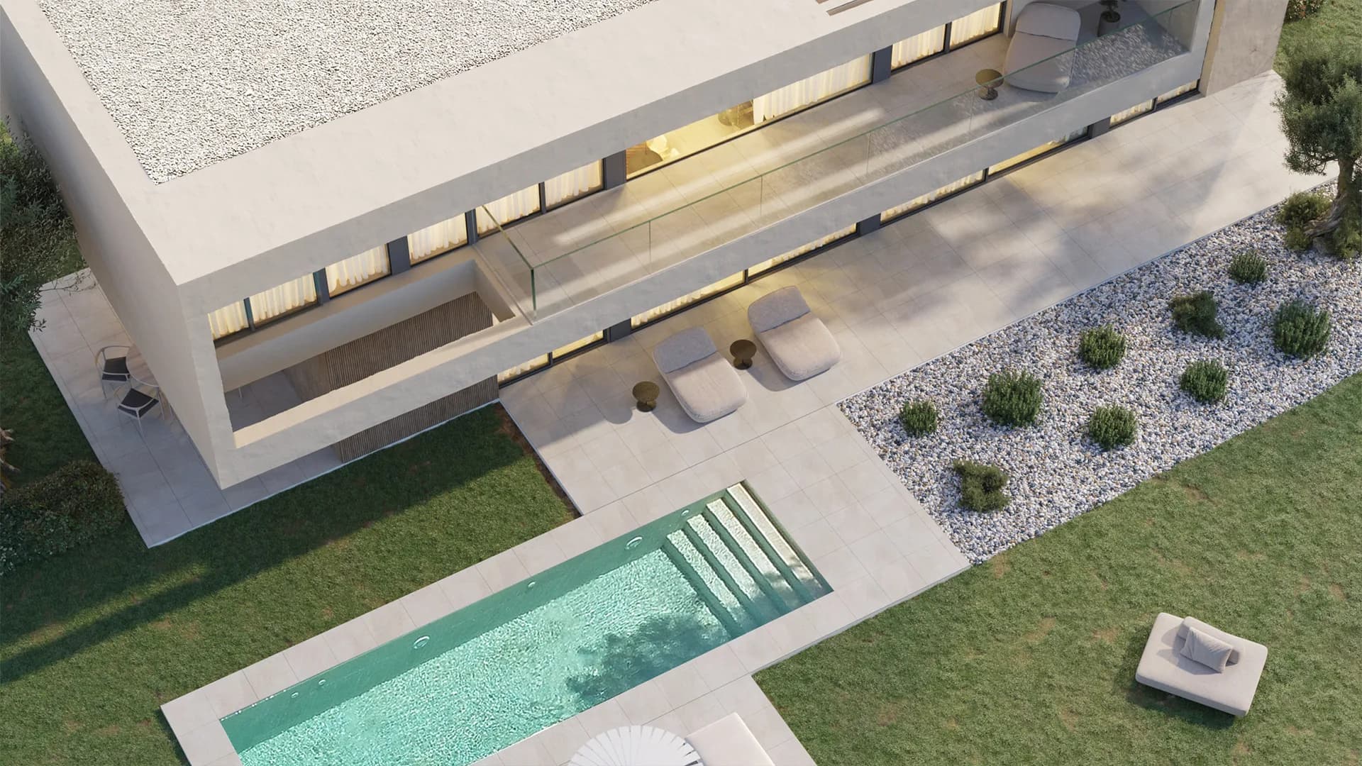 Villa seen from above, with garden
