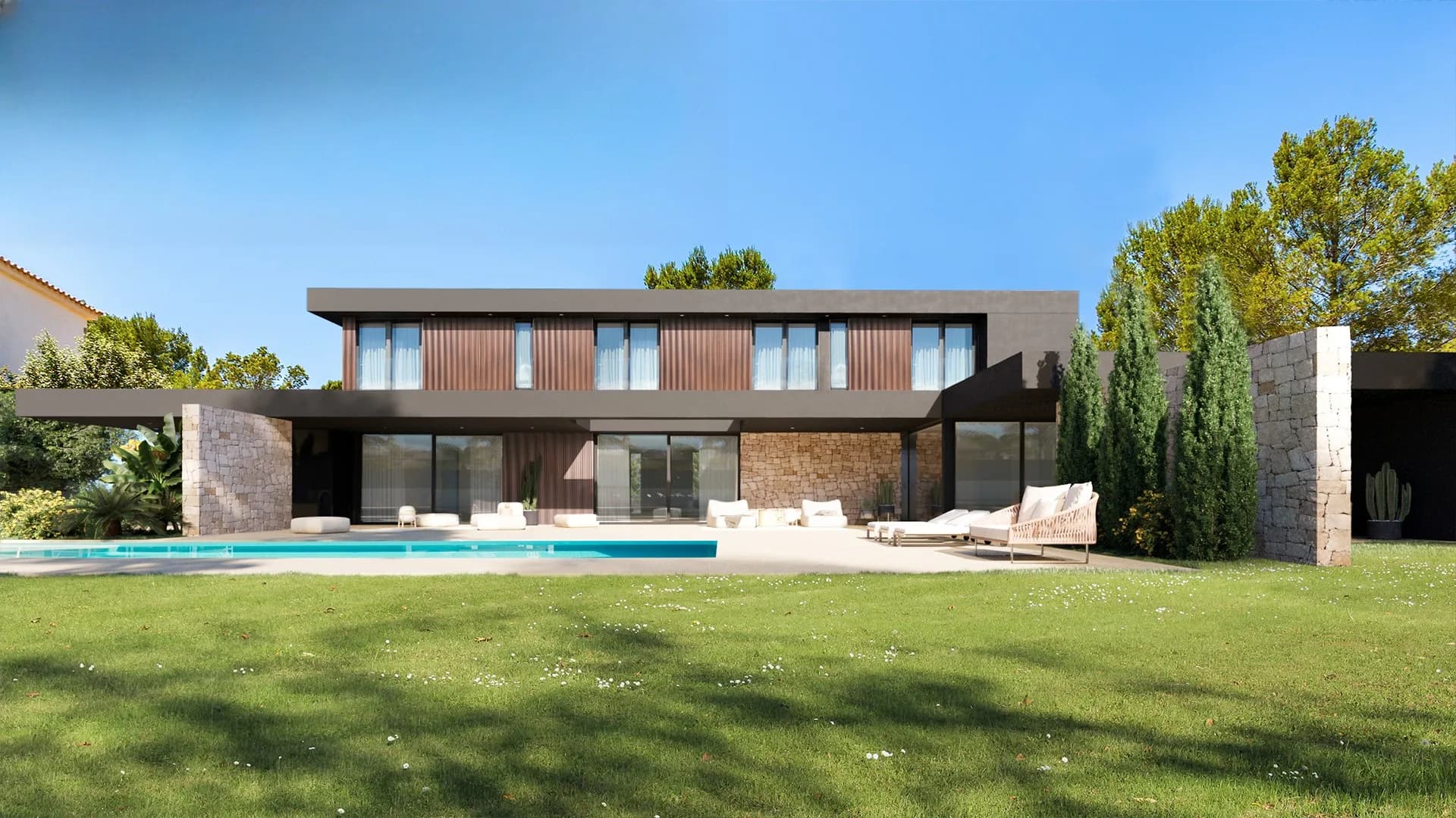 Villa in natural stone and timber